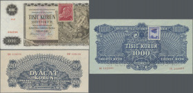 Czechoslovakia: Republika Československá, lot with 15 banknotes series 1944-1945, including 1 Korun 1944 (P.45, aUNC, UNC), 5 Korun 1944 (P.46b, VF), ...