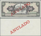 Ecuador: 50 Sucres ND Specimen Proof P. 116sp, uniface printed on front, red overprint ”Annulado” with mirrored green serial numbers at lower border, ...