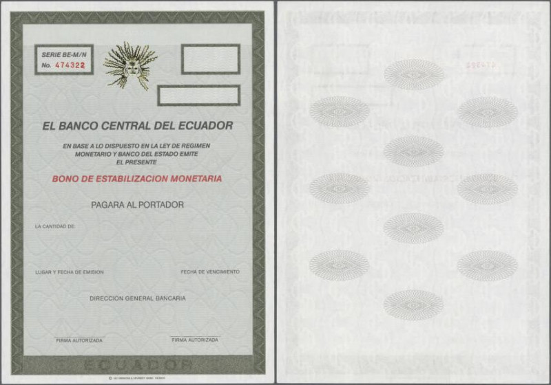 Ecuador: El Banco Central Del Ecuador ”Bono de Estabilizacion Monetaria” Bond re...