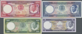 Equatorial Guinea: Lot with 4 banknotes 25, 100, 500 and 1000 Ekuele 1975, P.7, 9, 11, 13 in UNC condition. (4 pcs.)
 [differenzbesteuert]