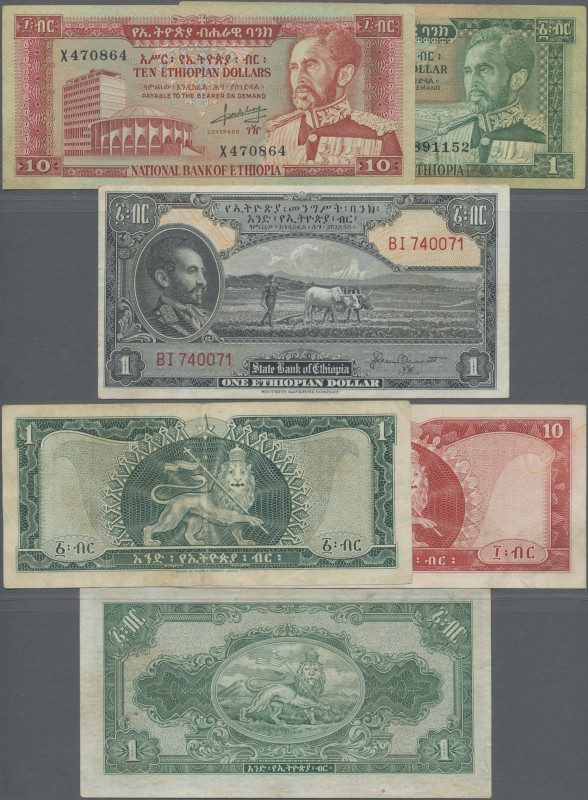 Ethiopia: Set with 3 banknotes with portrait of Emperor Haile Selassie I, compri...