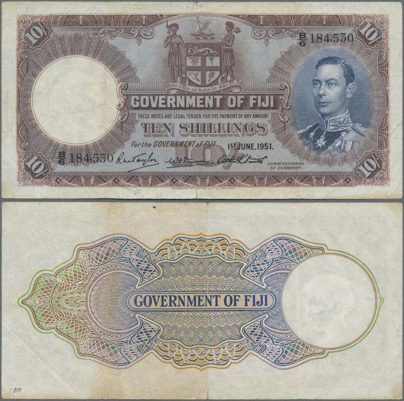 Fiji: Government of Fiji 10 Shillings 1951, P.38k with signatures: Taylor / Dono...