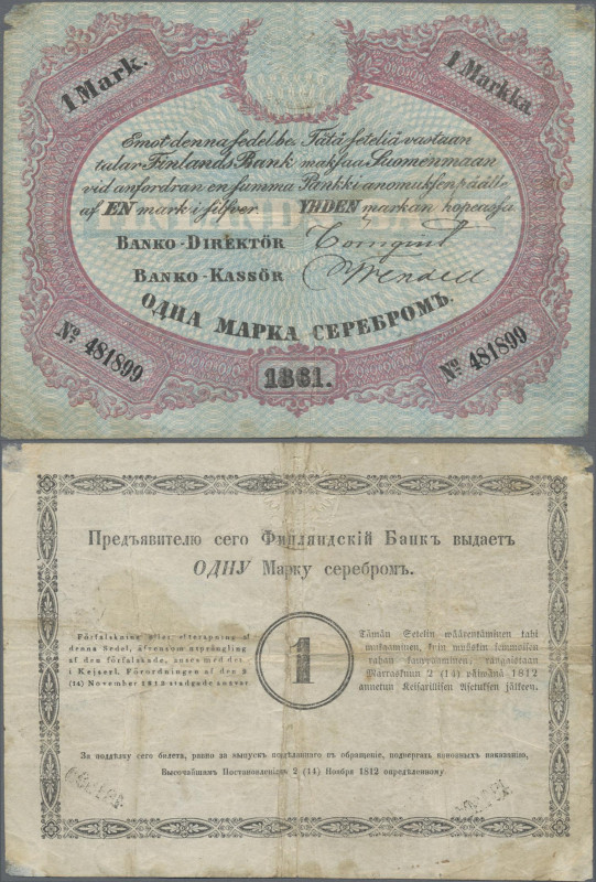 Finland: Finlands Bank 1 Silver Markka 1861, P.A32Ad, still nice with strong pap...