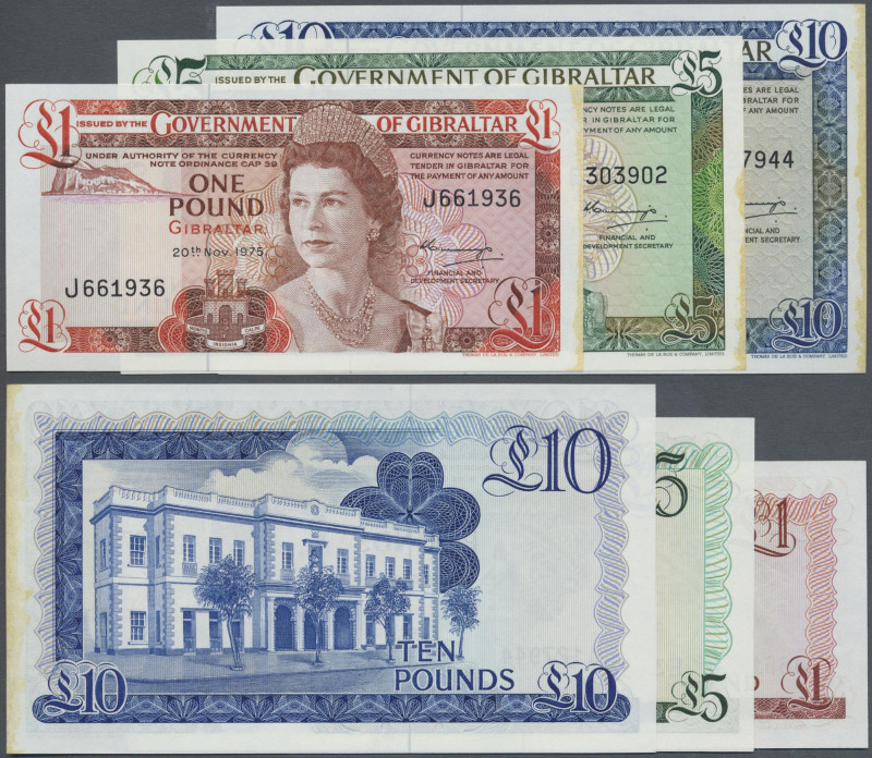 Gibraltar: Set of 3 notes containing 1, 5 and 10 Pounds 1975 P. 20, 21, 22, all ...