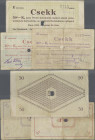 Hungary: Hungary 3 Cheque issues 1919 with cancellation holes including 10, 20 and 50 Korona, P.NL in F- to VF condition. (3 pcs.)
 [differenzbesteue...