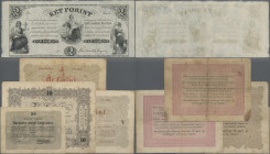Hungary: Ministry of Finance – State Notes, lot with 5 banknotes series 1848/49, consisting 2x 5 Forint 1848 (P.S116a,b, F- with tiny missing part, F+...