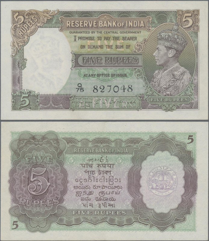 India: Reserve Bank of India 5 Rupees ND(1943) with signature: Deshmukh, P.18b, ...