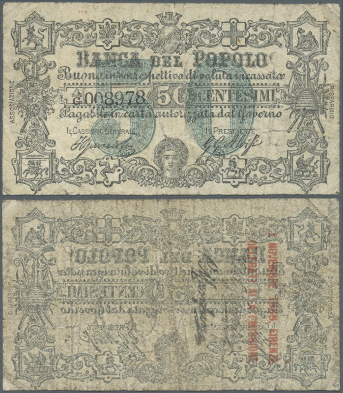 Italy: Banca del Popolo, 50 Centisimi ND, P. NL in used condition with several f...