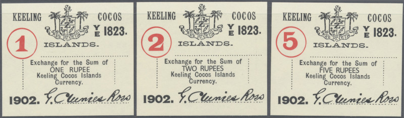 Keeling: Set of the 1902 issues comprising 1, 2 and 5 Rupees, facsimile signatur...