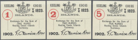Keeling: Set of the 1902 issues comprising 1, 2 and 5 Rupees, facsimile signature of Clunies Ross. P.S126-S128, all in aUNC/UNC condition (3 pcs.)
 [...