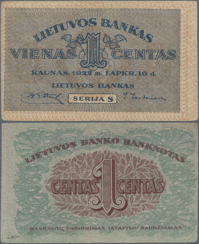 Lithuania: Lietuvos Bankas 1 Centas 1922, P.7, great condition with just a few m...