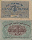 Lithuania: Lietuvos Bankas 1 Centas 1922, P.7, great condition with just a few minor creases in the paper and a few soft folds, Condition: VF/VF+.
 [...