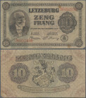 Luxembourg: 10 Frang 1940 with portrait of Paul Eyschen (8th Prime Minister of Luxembourg), P.41, still very nice with strong paper, small tear at rig...