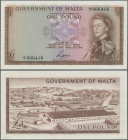 Malta: The Government of Malta 1 Pound L.1949 (ND 1963), P.26, almost perfect with a few tiny crinkles at lower left, Condition: XF+/aUNC.
 [differen...