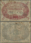 Martinique: 5 Francs 1929 P. 6A, rare early date issue of this note and seldom seen on the banknotes market. This example is stronger used with severa...