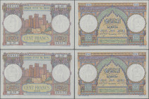 Morocco: Banque d'État du Maroc, running pair with 100 Francs 1951, P.45, both in aUNC/UNC condition with just a few tiny crinkles. (2 pcs.)
 [zzgl. ...