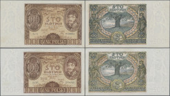 Poland: Bank Polski, pair with 100 Zlotych 1934, P.75a, both with soft vertical bends and a few minor spots, Condition: VF+/XF. (2 pcs.)
 [zzgl. 19 %...