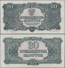 Poland: Narodowy Bank Polski 20 Zlotych 1944 with correctly spelled word ”OBOWIAZKOWE” in text on front, P.113a, almost perfect condition with a few m...