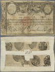 Portugal: 6400 Reis 1799 revalidation issue ”Miguel” P. 39, stronger used, folds and stain in paper, many pieces of tape on back, still complete colle...