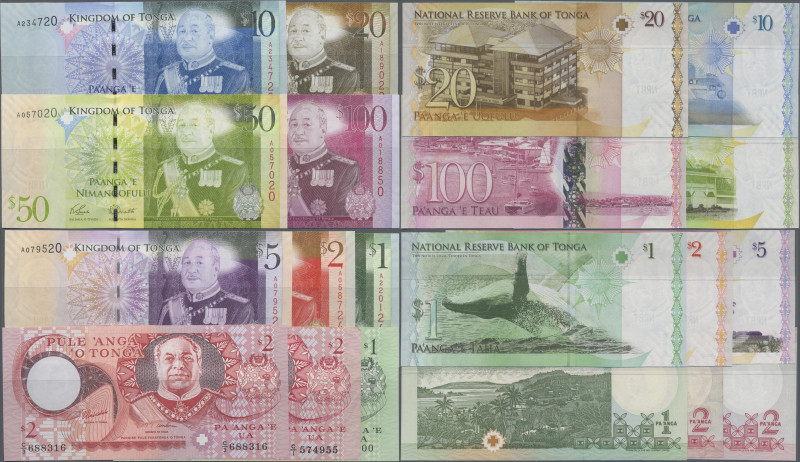 Tonga: National Reserve Bank of Tonga, lot with 10 banknotes series 1995 – 2009,...