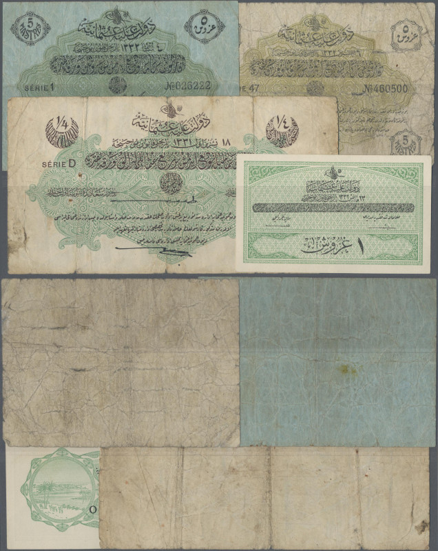 Turkey: Ottoman Empire, lot with 4 banknotes, consisting ¼ Livre 1916 with lower...