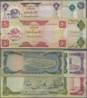 United Arab Emirates: United Arab Emirates Currency Board, Series ND(1973), lot with 5 banknotes 1 Dirham (P.1, VF+), 5 Dirhams (P.2, F+/VF), 10 Dirha...
