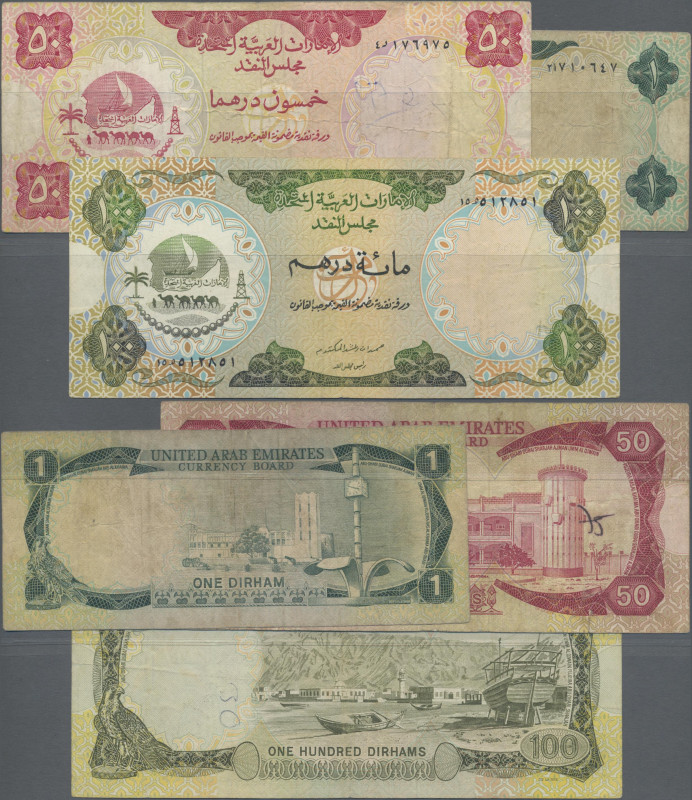 United Arab Emirates: United Arab Emirates Currency Board, lot with 3 banknotes ...