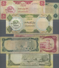 United Arab Emirates: United Arab Emirates Currency Board, lot with 3 banknotes L.1973 series, with 1 Dirham (P.1, F), 50 Dirhams (P.4, F/F- with mino...
