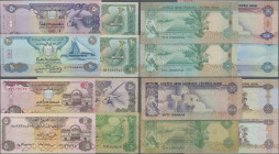 United Arab Emirates: United Arab Emirates Central Bank, lot with 8 banknotes series 1980's – 2006 including 5 Dirhams ND(1982-83) (P.7, VF+), 10 Dirh...