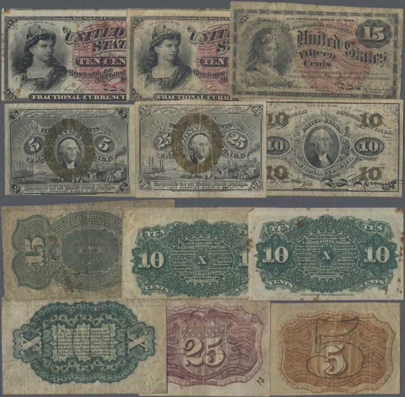 United States of America: Very nice lot with 6 pcs. Fractional Currency, 1863 se...