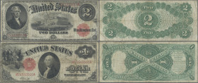 United States of America: United States Legal Tender Notes, pair with 1 Dollar 1917 (P.187, F-) and 2 Dollars 1917 (P.188, F/F-). (2 pcs.)
 [differen...