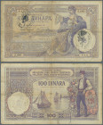 Yugoslavia: Italian Occupation of Montenegro 100 Dinara ND(1941) with handstamp ”Verificato” on Yugoslavia # 27 and watermark Alexander I, P.13A in we...