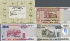 Belarus: Huge lot with 41 banknotes series 1991 – 2011, comprising for example uncut sheet 20 Rublei Coupon Issue 1991 (P.A3, UNC), 500.000 Rublei 199...