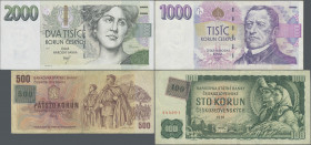 Czech Republic: Czech Republic, lot with 13 banknotes series 1993 – 1999, including 100 Korun 1961 (1993) (P.1a, F), 500 Korun 1973 (1993) (P.2, F/F-)...