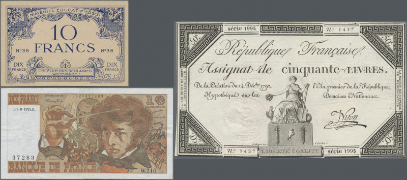 France: Lot with 30 Assignates, banknotes and Notgeld France 1793 – 1980 in used...