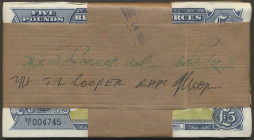 Great Britain: Box with 1300 banknotes 5 Pounds BAF ND(1948), P.M23 in 13 bundles with bank wrap, handwritten annotations of the cashier, most of them...