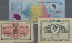Romania: Lot with 17 banknotes 1940 – 2000 in XF to UNC condition, comprising for example 8x 100 Lei 1945 and a tram ticket Bukarest 5 Bani. Nice lot!...