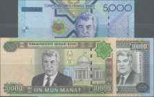 Turkmenistan: Central State Bank of Turkmenistan, lot with 19 banknotes series 1993 – 2005 with 1, 5, 10, 2x 20, 2x 50, 100, 500, 1000, 5000, 10.000 M...