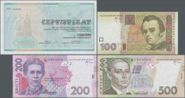 Ukraina: State Bank and National Bank Ukraine, collectors album with 54 banknotes series 1918 – 2007, including for example 500 Hriven 1918 (P.23, VF+...