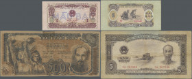 Vietnam: Central Treasury of the Democratic Republic of Vietnam, lot with 21 banknotes series 1946 – 1975, consisting for example 5 Dong 1946 (P.2, VF...