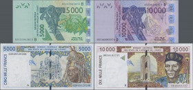 West African States: Banque Centrale des États de l'Afrique de l'Ouest, lot with 38 banknotes 500 – 10.000 Francs with different code letters, consist...