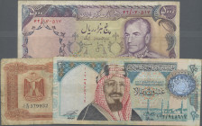 Middle East: Lot with 9 banknotes Middle East, comprising Bank Markazi Iran 20, 1000 and 5000 Rials ND(1974-79) (P.100, 105, 106, F-), Central Bank of...