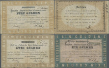 Deutschland - Altdeutsche Staaten: Kaiserslautern, Stadt, 1 Gulden (3, 1x mit Stempel ”EISENWERK”), 2 Gulden (2), 5 Gulden, 31.7.1870, alle in stark g...
