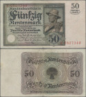 Deutschland - Deutsches Reich bis 1945: 50 Rentenmark 1925 ”Sensenmann”, Ro.162, kleiner Einriss unten, kleinere Flecken und Abdruck einer Büroklammer...