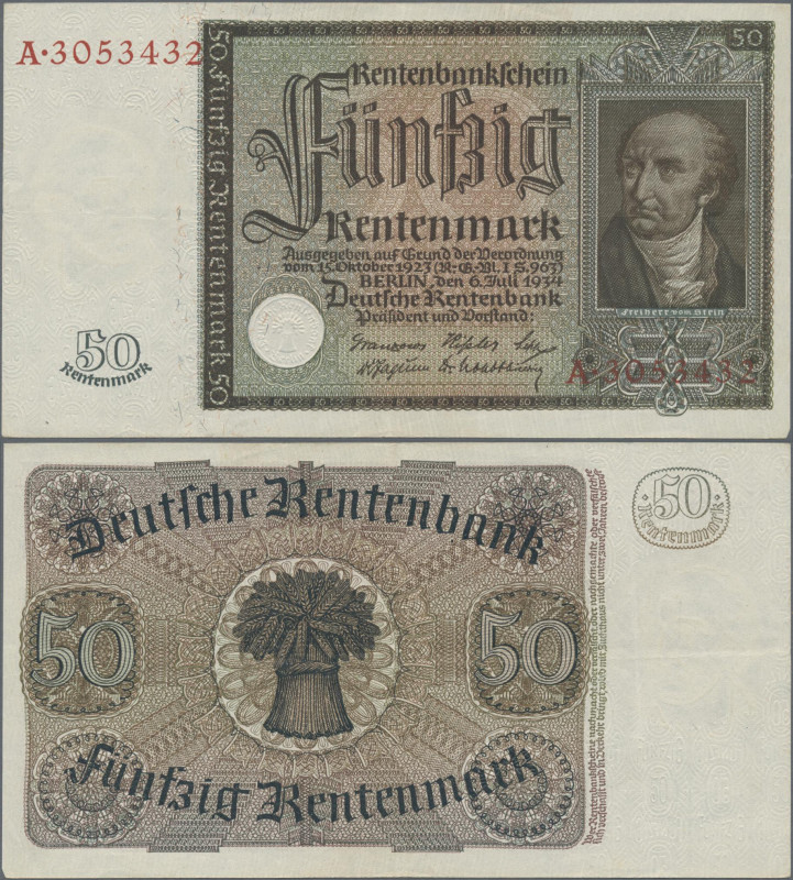 Deutschland - Deutsches Reich bis 1945: 50 Rentenmark 1934, Freiherr vom Stein, ...