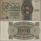 Deutschland - Deutsches Reich bis 1945: 1000 Reichsmark 1924, Udr.-Bst.: R und Serie A, Ro.172a, kleiner Einriss unten links, sonst sehr sauber mit se...