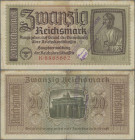 Deutschland - Alliierte Militärbehörde + Ausgaben 1945-1948: 20 Reichsmark o.D.(1939-44) mit belgischem Lagerstempel, Ro.554b, gebraucht mit kleinem E...