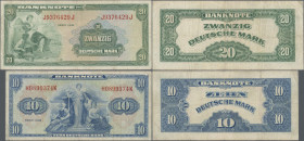 Deutschland - Bank Deutscher Länder + Bundesrepublik Deutschland: 10 DM 1948, Ro.238 dazu 20 DM 1948, Ro.240. Beide in gebrauchter Erhaltung mit Knick...