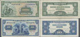 Deutschland - Bank Deutscher Länder + Bundesrepublik Deutschland: Bank deutscher Länder 10 und 20 DM Serie 1949, Ro.258 und Ro.260 in gebrauchter Erha...