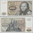 Deutschland - Bank Deutscher Länder + Bundesrepublik Deutschland: Deutsche Bundesbank, Serie BBk I/IA, 1000 DM 1977, Ro.280a, W/E, senkrechter Mittelb...
